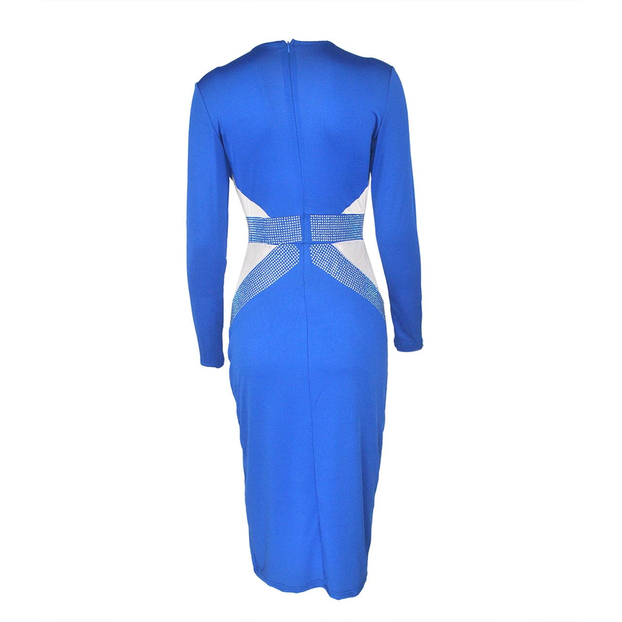 QILI Sexy Deep V-neck Mesh and Rhinestones Dresses Women Long Sleeve Split Diamonds Dress Red Black Blue Green Plus Size S-2XL