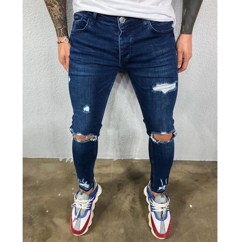 Mens Jeans Black Blue Cool Skinny Ripped Stretch Slim Elastic Denim Pants Large Size For Male Spring Summer Autumn Hip Hop - Image 2