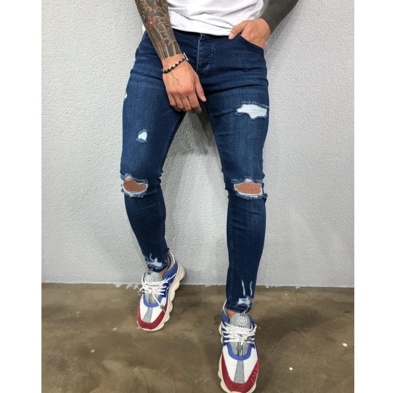 Mens Jeans Black Blue Cool Skinny Ripped Stretch Slim Elastic Denim Pants Large Size For Male Spring Summer Autumn Hip Hop - Image 3