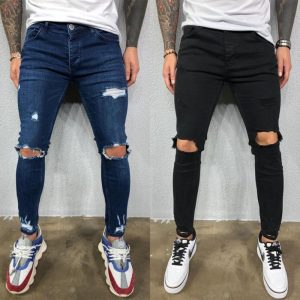 Mens Jeans Black Blue Cool Skinny Ripped Stretch Slim Elastic Denim Pants Large Size For Male Spring Summer Autumn Hip Hop