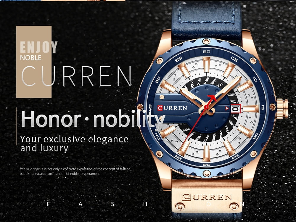 CURREN Watches Top Brand Fashion Leather Wristwatch Casual Quartz Men's Watch New Chic Luminous hands Clock