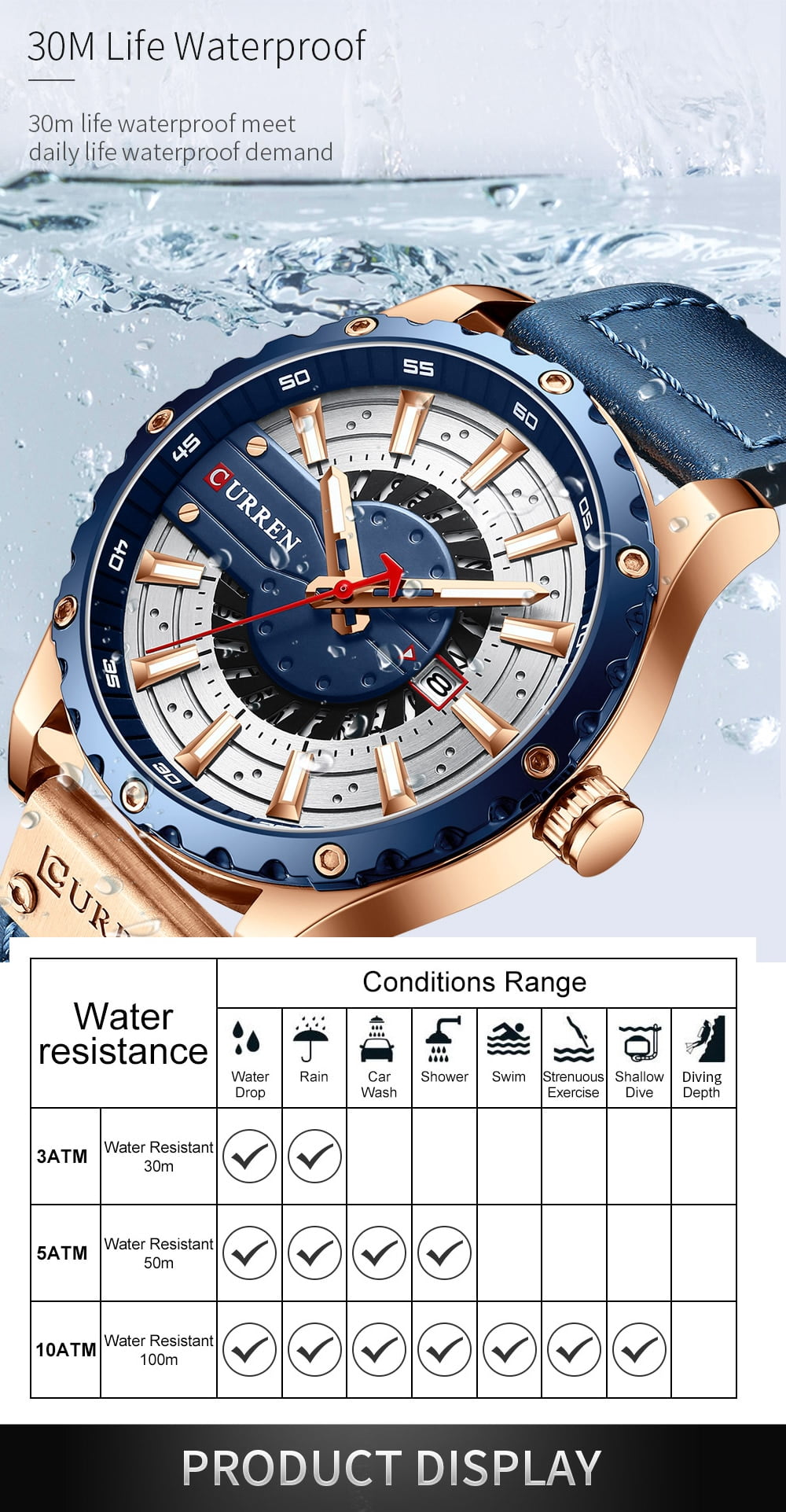 CURREN Watches Top Brand Fashion Leather Wristwatch Casual Quartz Men's Watch New Chic Luminous hands Clock