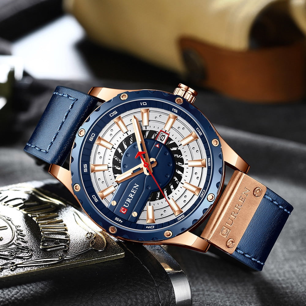 CURREN Watches Top Brand Fashion Leather Wristwatch Casual Quartz Men's Watch New Chic Luminous hands Clock