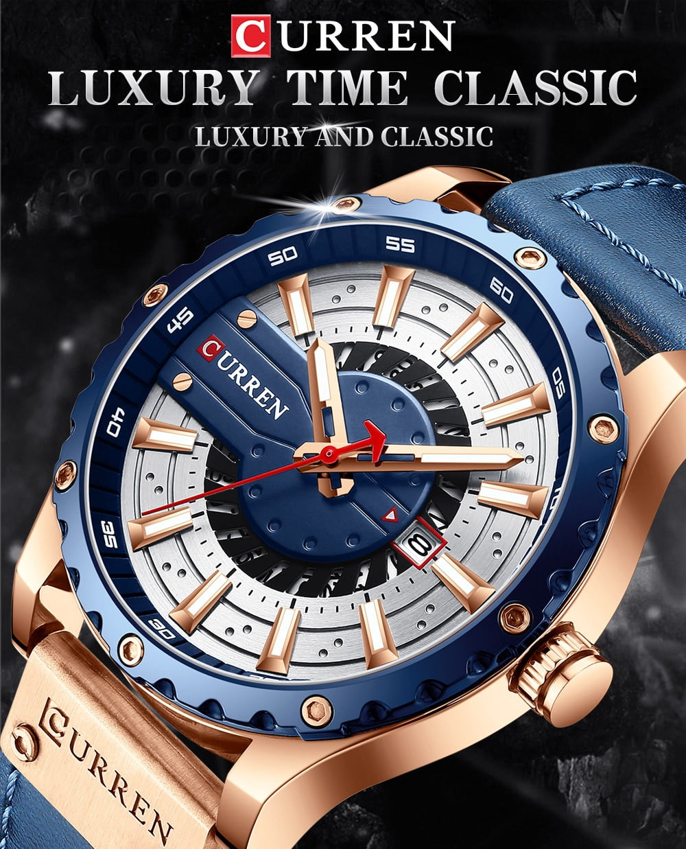 CURREN Watches Top Brand Fashion Leather Wristwatch Casual Quartz Men's Watch New Chic Luminous hands Clock
