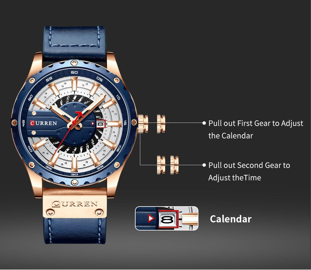 CURREN Watches Top Brand Fashion Leather Wristwatch Casual Quartz Men's Watch New Chic Luminous hands Clock