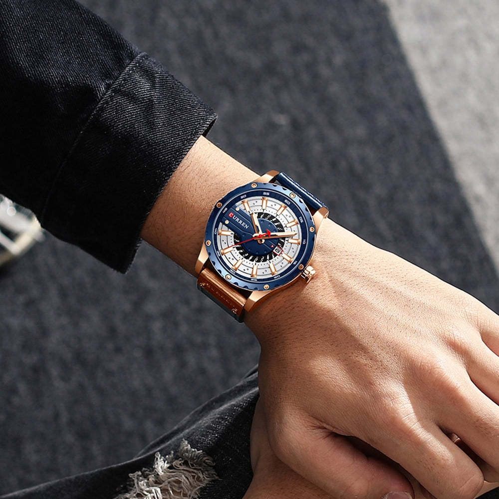 CURREN Watches Top Brand Fashion Leather Wristwatch Casual Quartz Men's Watch New Chic Luminous hands Clock