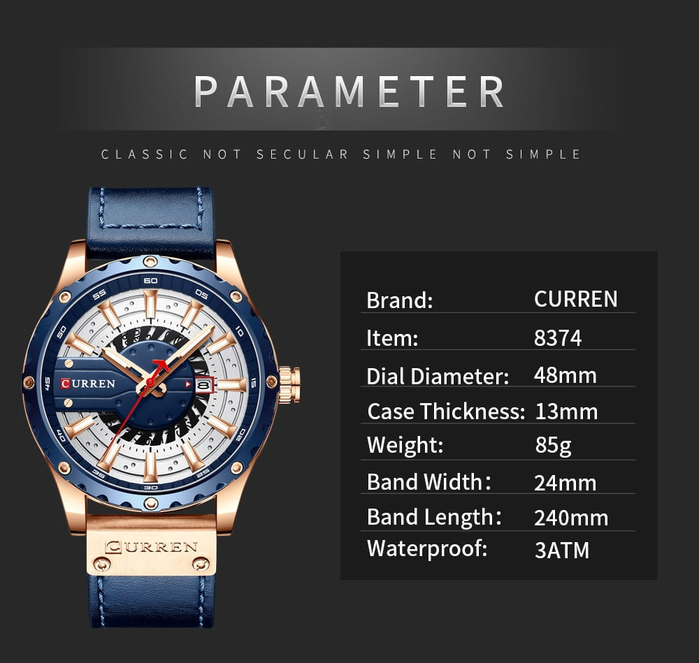 CURREN Watches Top Brand Fashion Leather Wristwatch Casual Quartz Men's Watch New Chic Luminous hands Clock