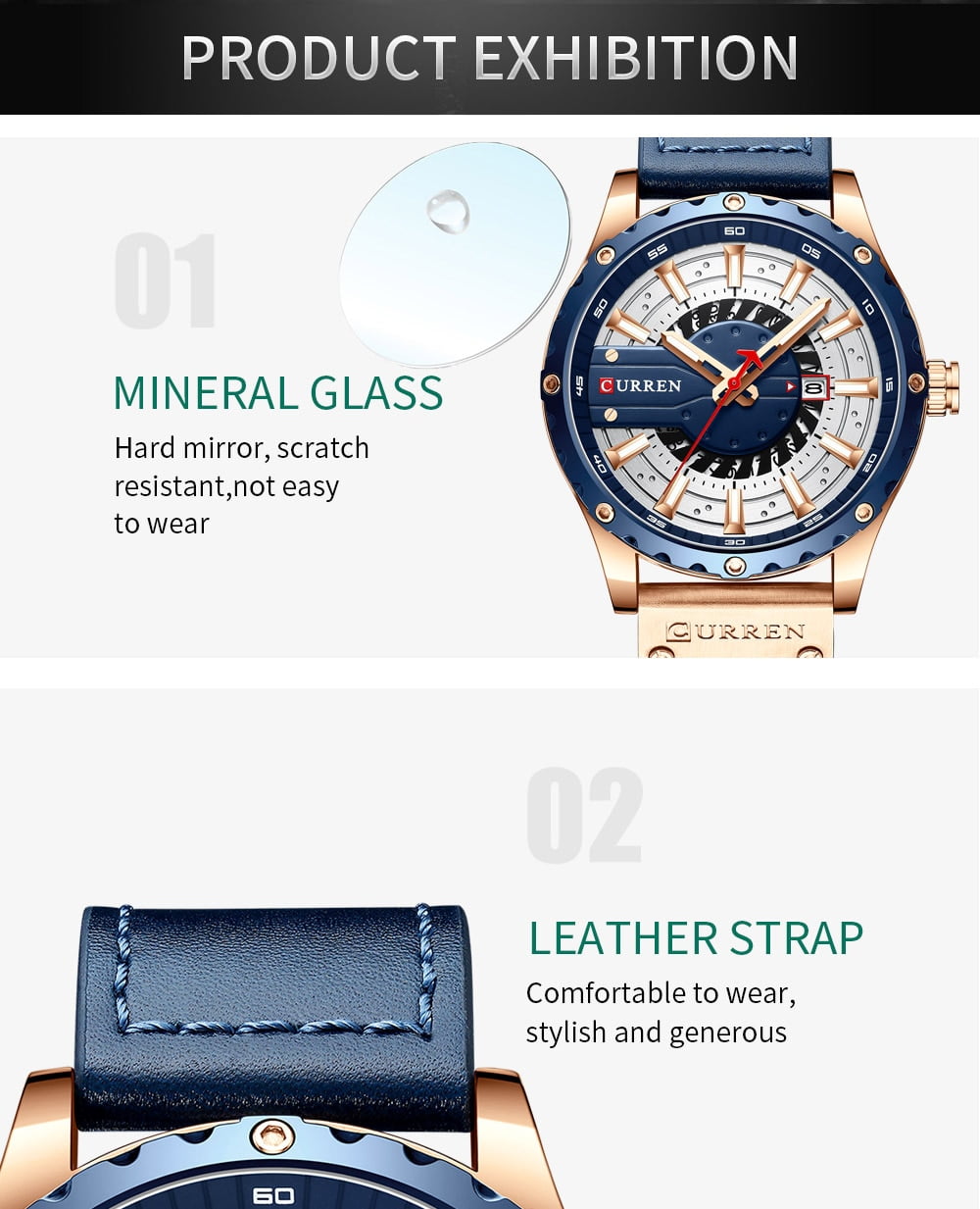 CURREN Watches Top Brand Fashion Leather Wristwatch Casual Quartz Men's Watch New Chic Luminous hands Clock