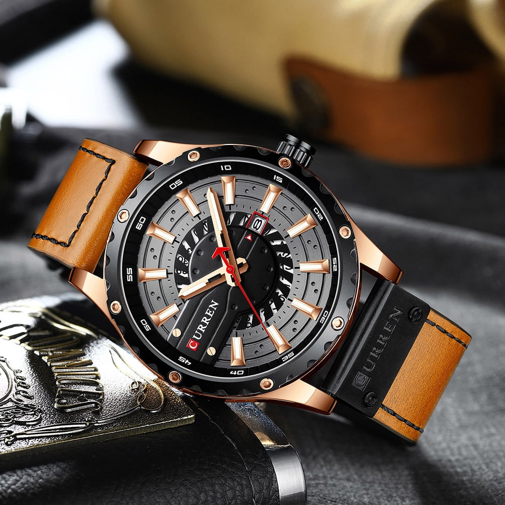 CURREN Watches Top Brand Fashion Leather Wristwatch Casual Quartz Men's Watch New Chic Luminous hands Clock