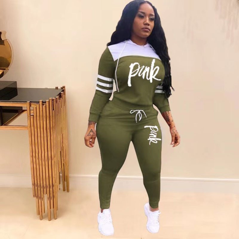 2020 Fashion Pink Letter Print Tracksuits Women Two Piece Set Spring t-shirt Tops and Pants Jogger Set Suits Casual 2pcs Outfits - Image 3