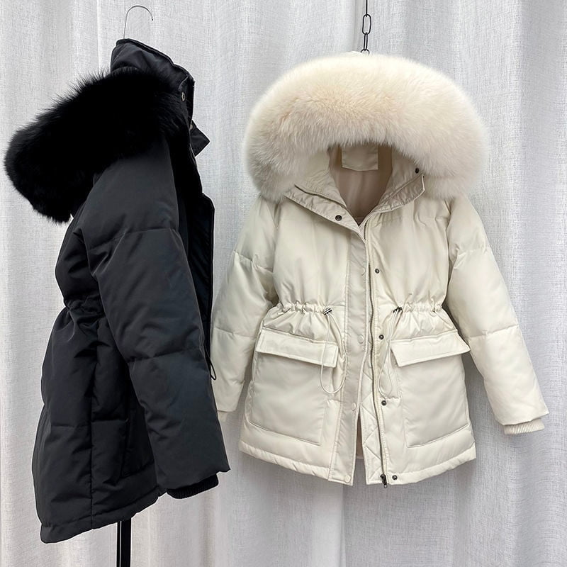 2021 Cotton Padded Fur Parka New Big Fur Collar Down Winter Jacket Women Thick Warm Parkas Female Outerwear