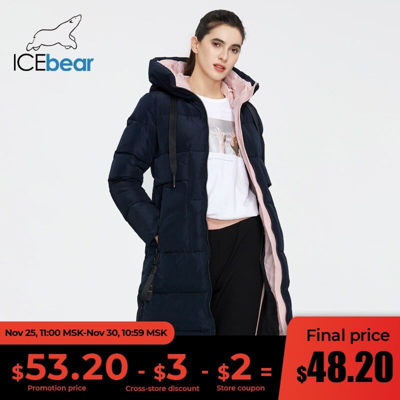 ICEbear 2021 New Winter Women Jacket High Quality Long Woman coat Hooded Female Parkas Stylish Women's Brand Clothing GWD19507I
